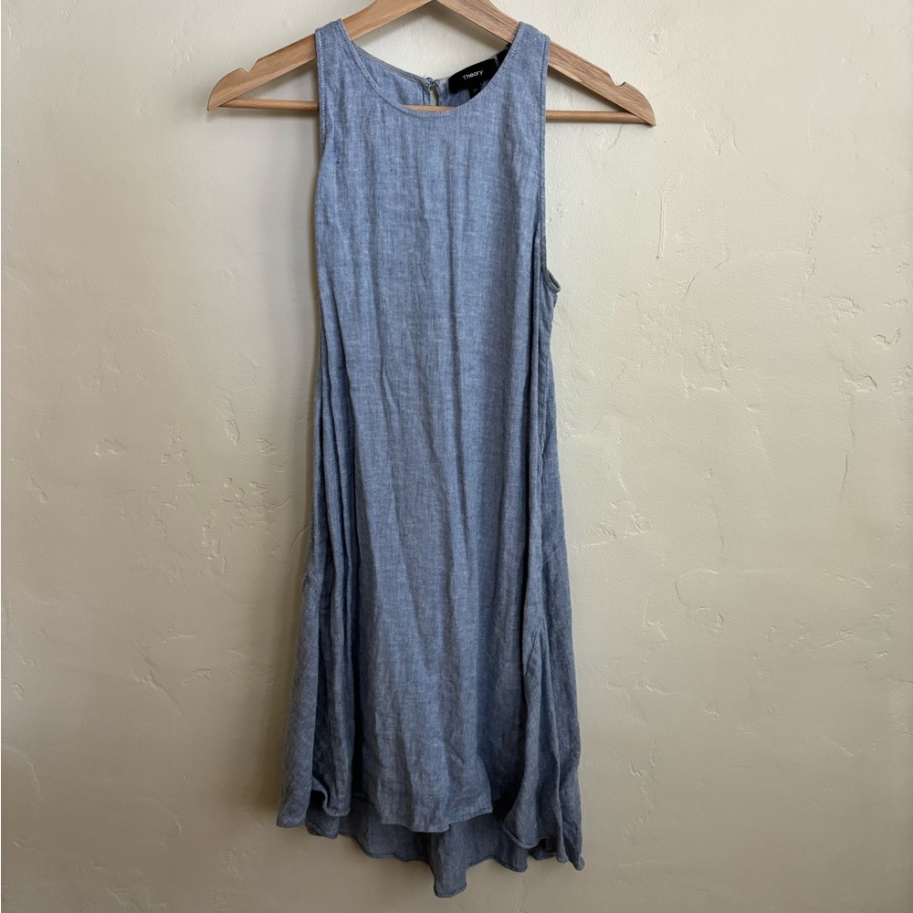 Theory Women’s Blue Linen Blend Sleeveless Summer Dress, Size 00